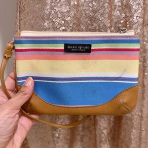 Kate Spade New York Vintage Striped Multicolor Canvas Leather Wristlet Pouch